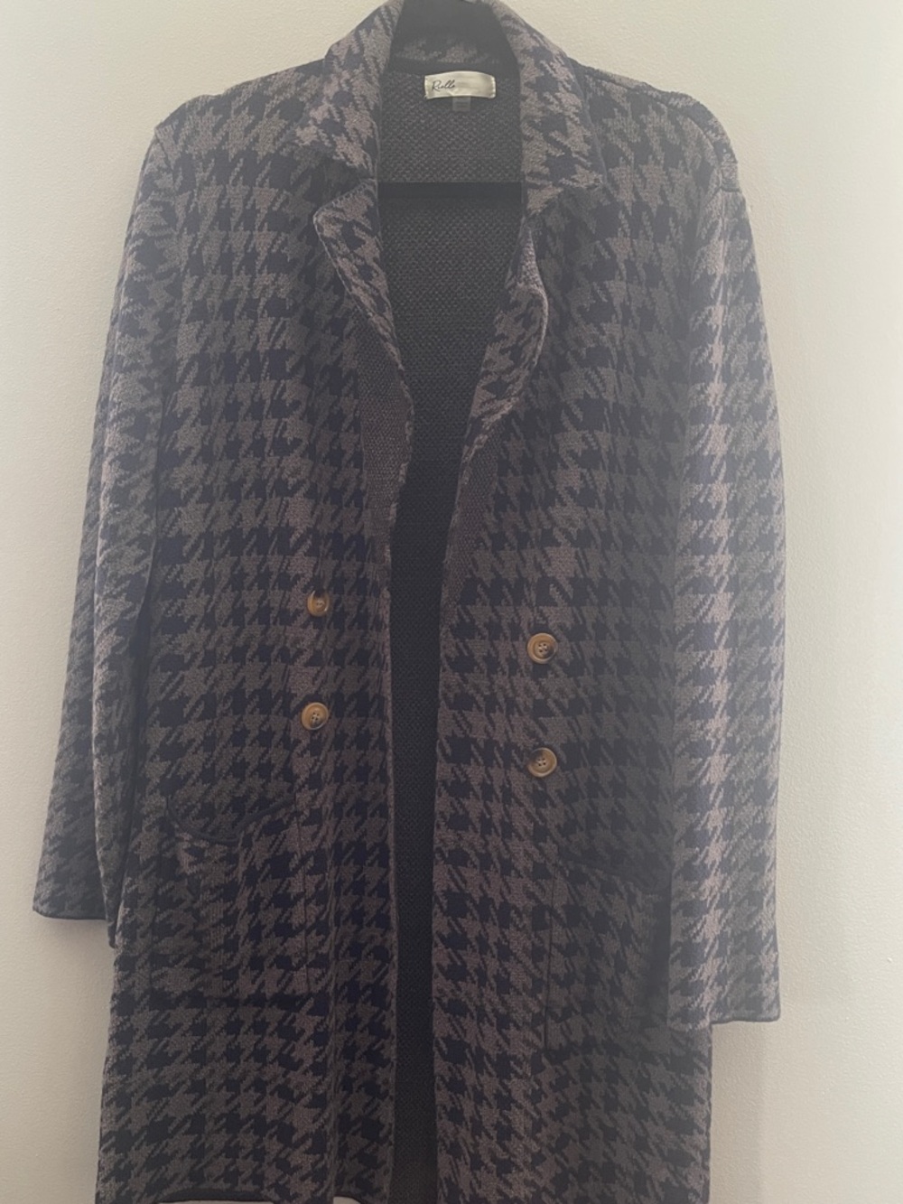 Women’s Black & Gray Houndstooth Double-Breasted Pea Coat Sweater